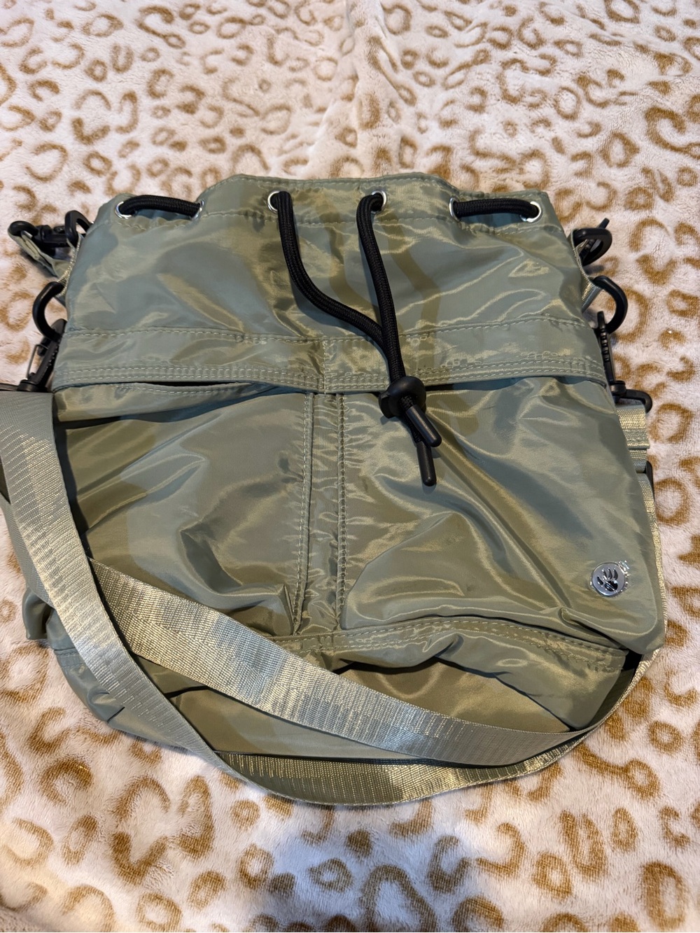 BearPaw Olive Green Nylon Drawstring Shoulder Bag
